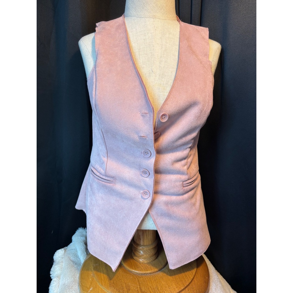 Moa Moa Faux Suede Vest Pink Button Front Tailored Waistcoat UA632-SUA Medium